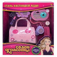 Игровой набор "Салон красоты" 6 предметов: сумка, зеркало,расческа, губная помада,фотоаппарат, часы